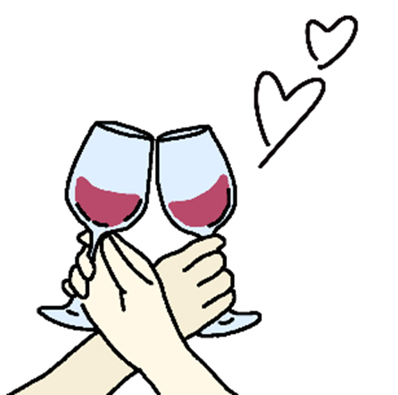 手の甲と手の甲をふれ合わせる乾杯